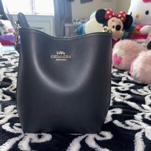 Coach Black Leather Shoulder Bag with Gold Accents